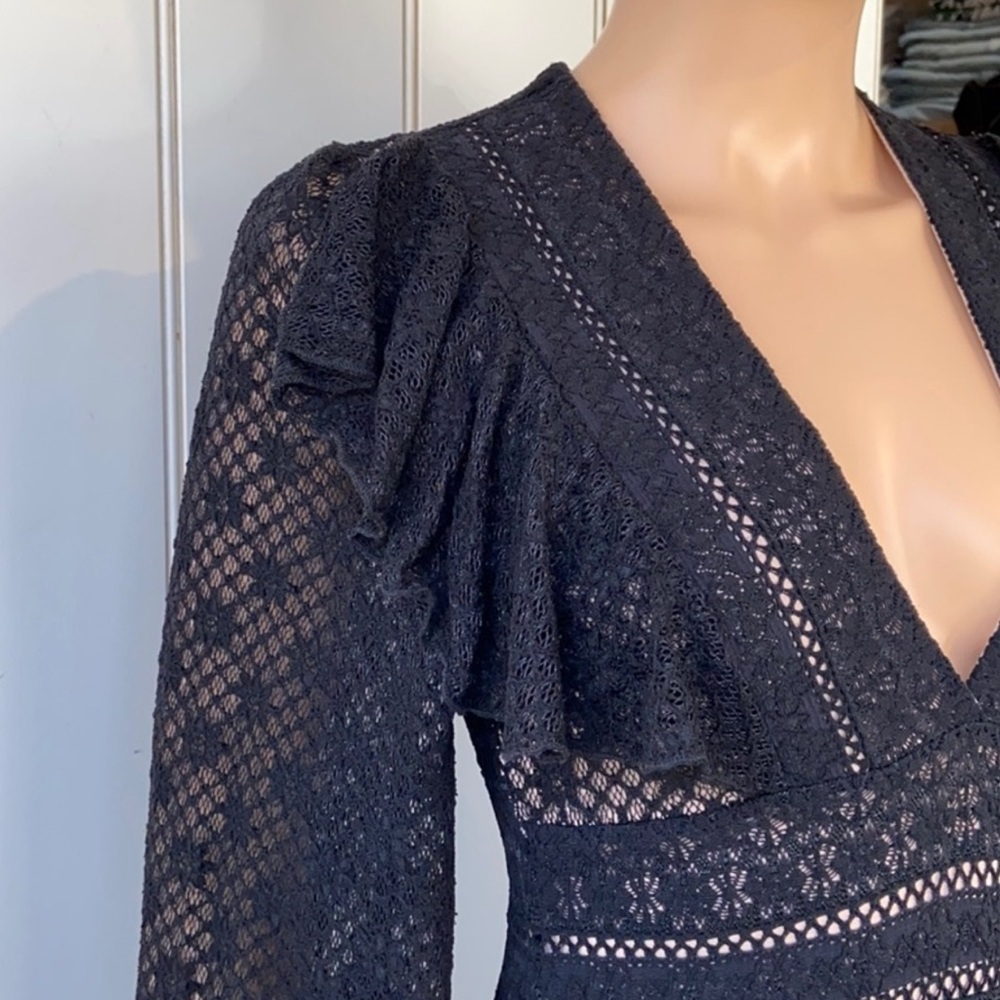 Nightcap Black Long Sleeve Lace Knit V-Neck Dress - Picture 4 of 4